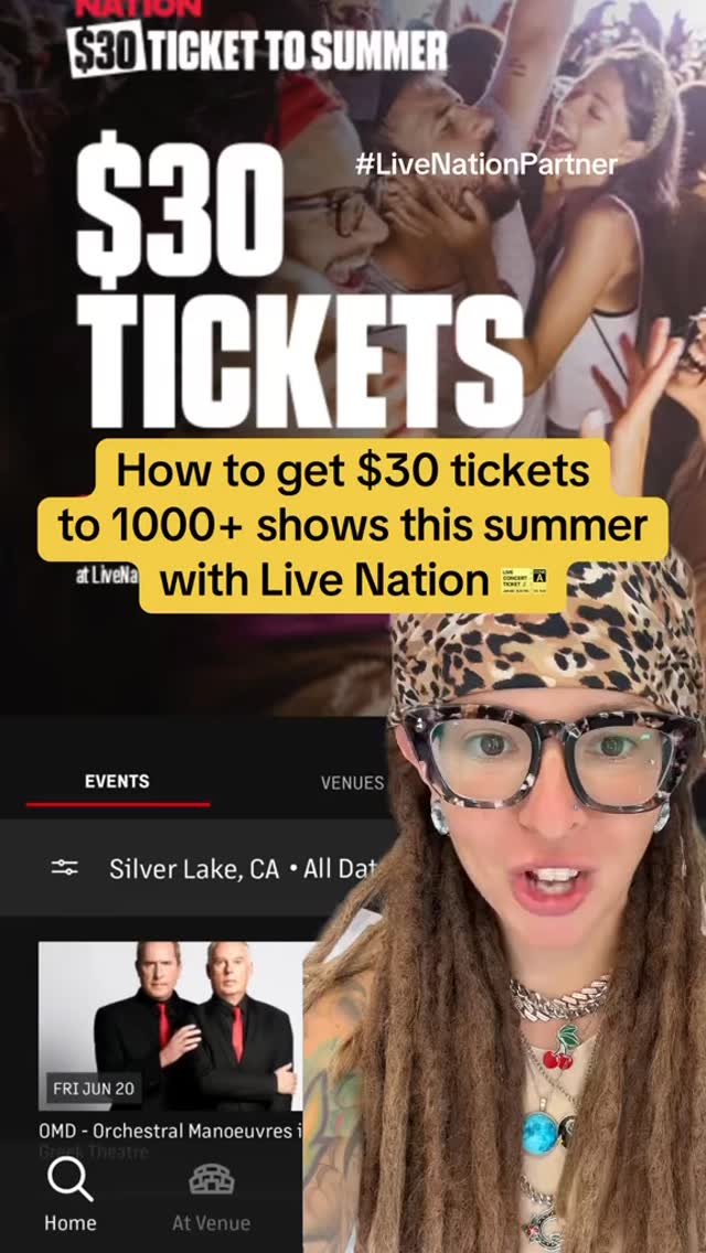 Instagram post by @jessicaxgolich for Live Nation. Caption reads: $30. 1,000+ shows. Summer’s about to hit....