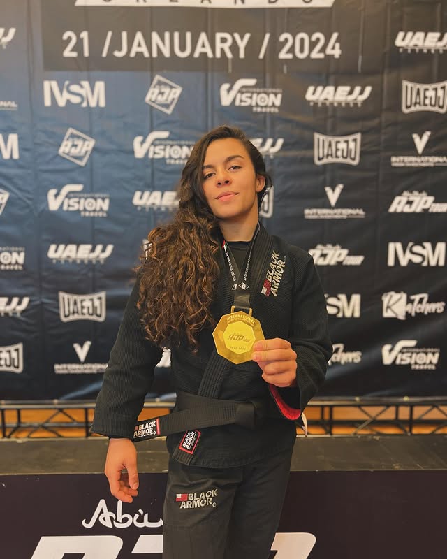 Instagram post by @aniii_bjj for Black Armor Kimonos. Caption reads: [...] @globalfitnessstudio @blackarmorkimonos.