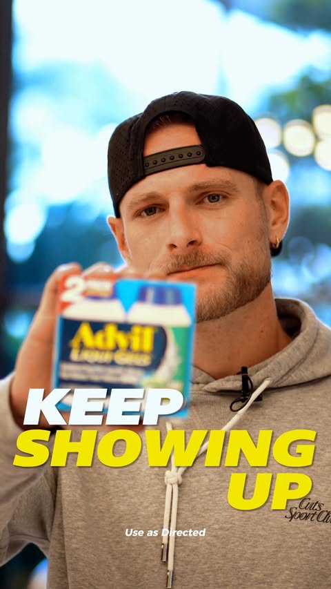 Instagram post by @derekprattfit for Advil. Caption reads: [...] down everything else I have going on.....