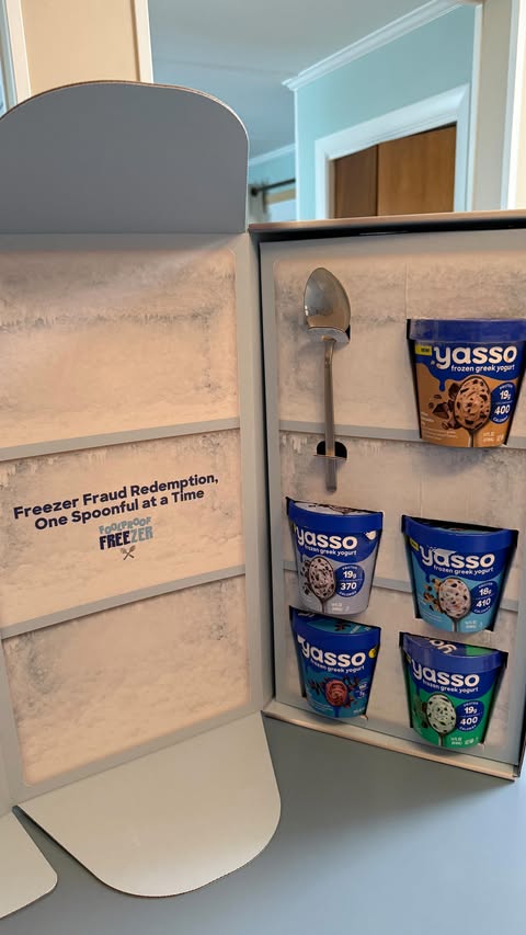 Instagram post by @karleighjg for Yasso Frozen Greek Yogurt. Caption reads: #ad #giftedbyyasso not me finding a greek frozen....