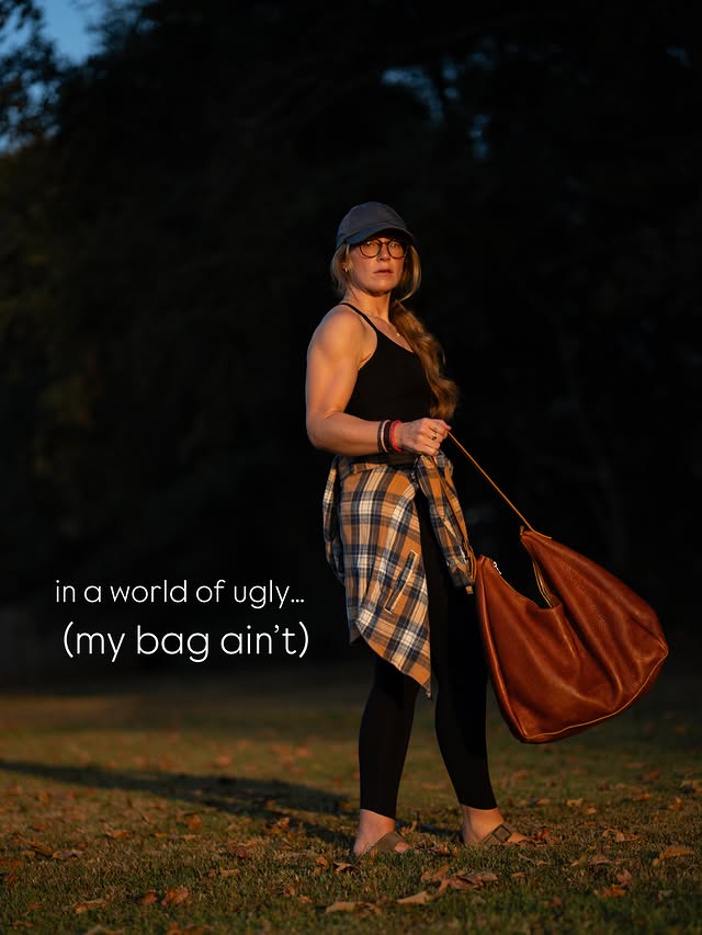 Instagram post by @cindellkimbrough for Portland Leather Goods. Caption reads: I’m a weight lifter, not a runner…I’m sorry I was....