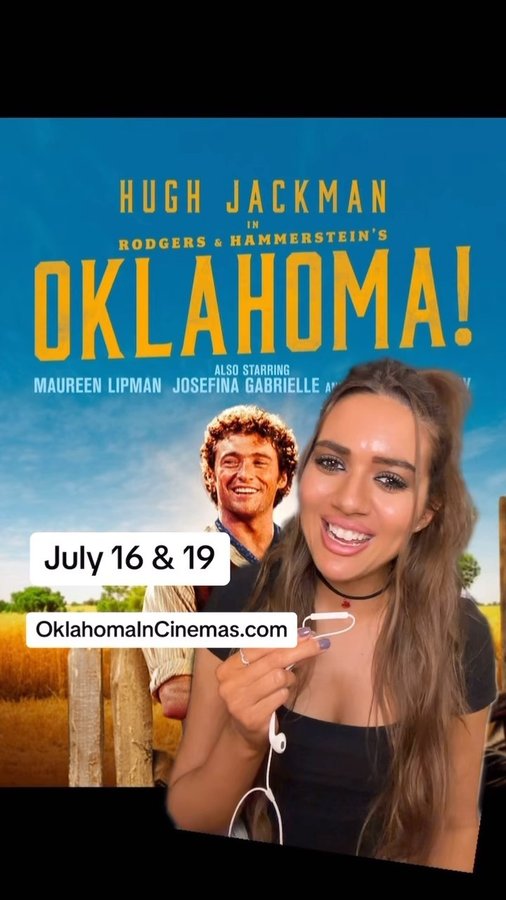 Instagram post by @hey_marianne for Rodgers & Hammerstein. Caption reads: Rodgers & Hammerstein’s Oklahoma! starring Hugh....