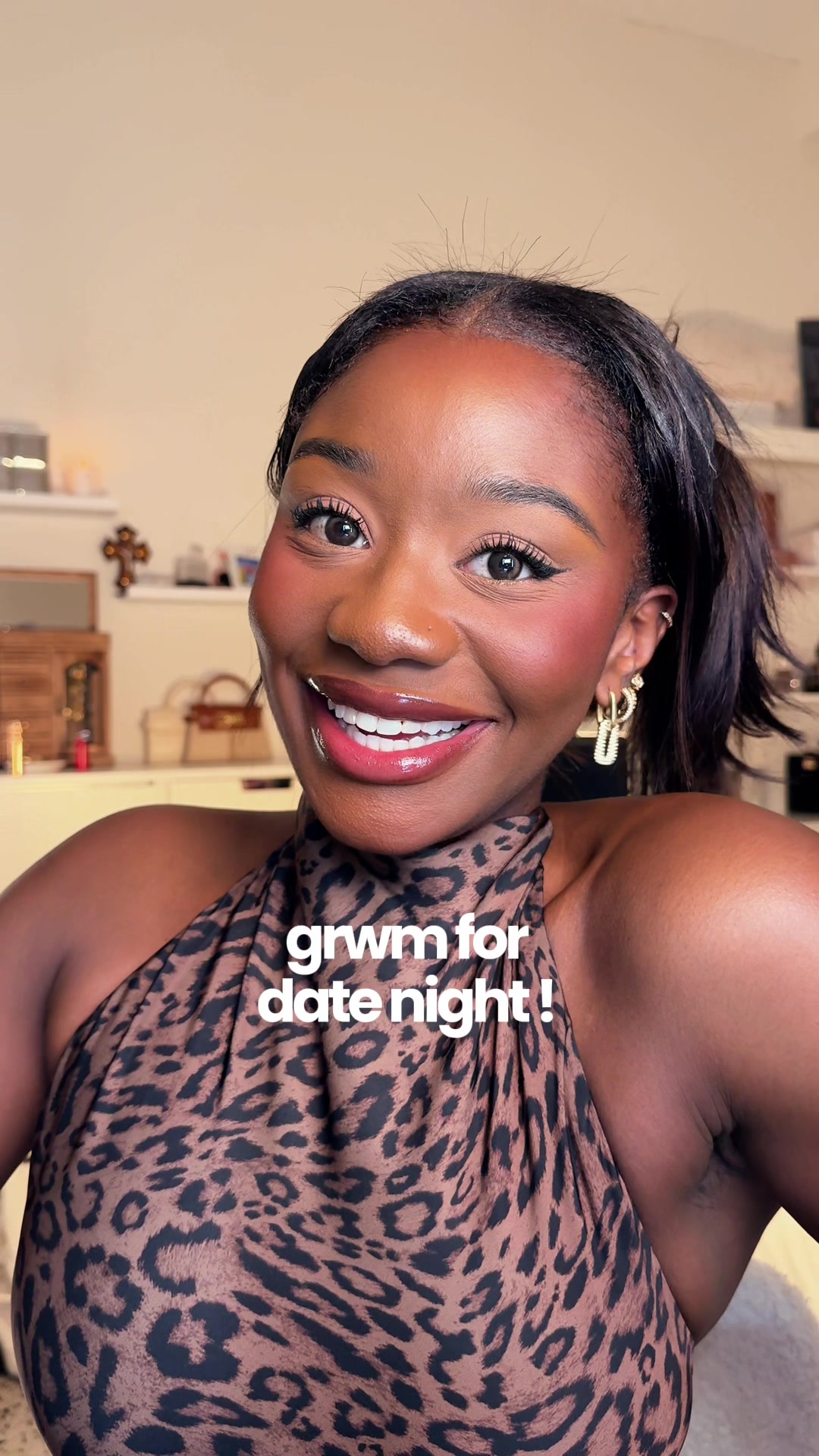 TikTok post by @abakasante for Ulta Beauty. Caption reads: GRWM for date night !! 😛 my dress + scent combo....