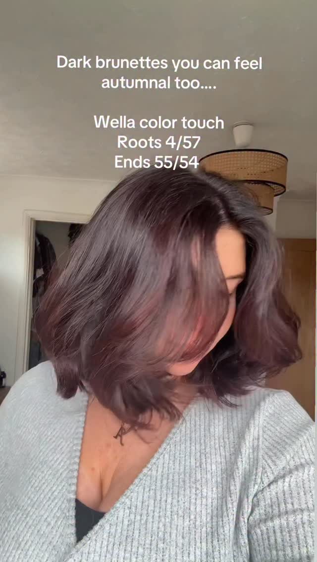 Instagram post by @georgiamillie for Wella Professionals. Caption reads: If you’re a dark brunette girly lusting after an....