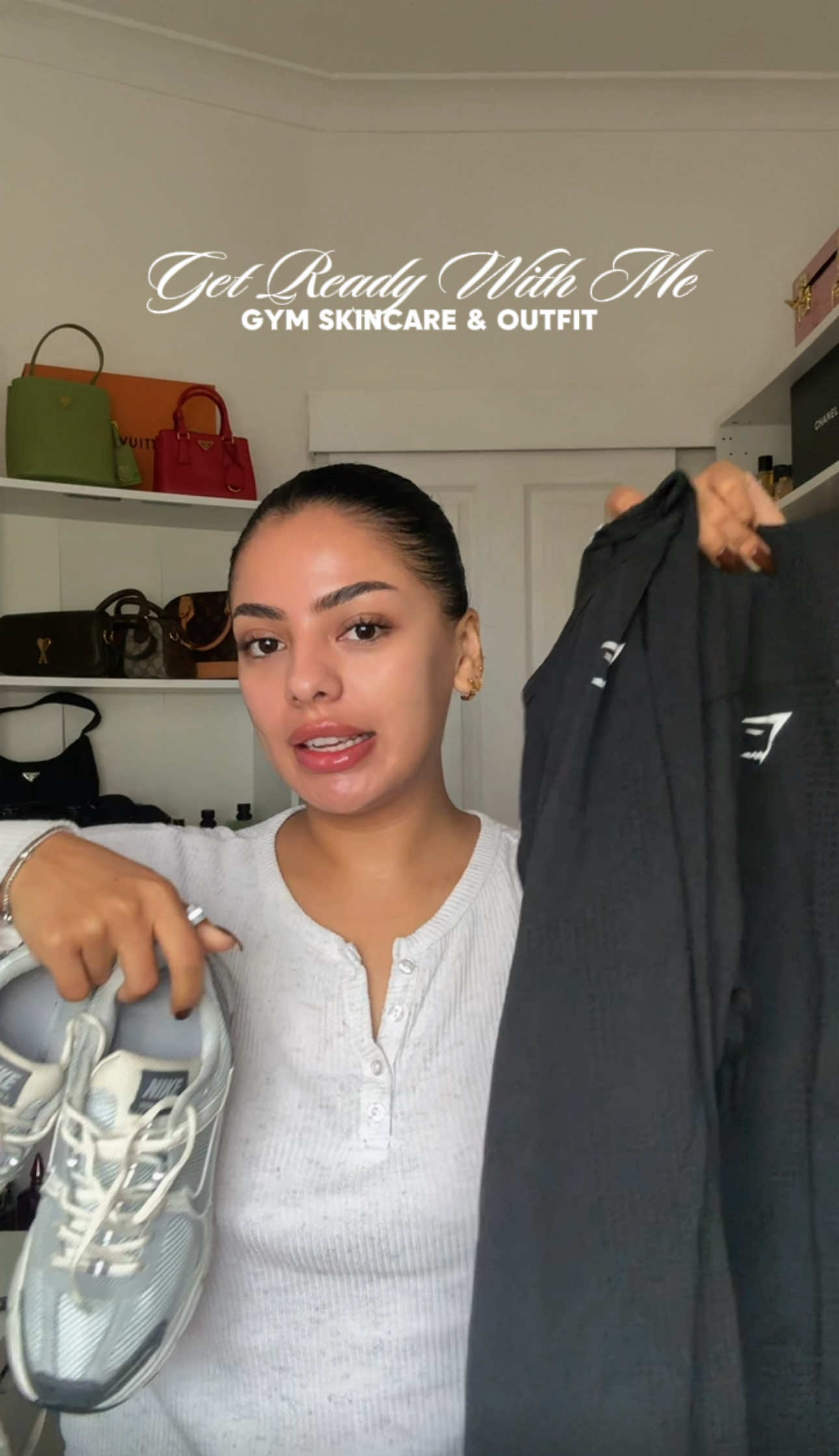 TikTok post by @andrearomanofficial for Haruharu Wonder. Caption reads: Let’s get ready to go gym 🤍✨ a good skincare &....