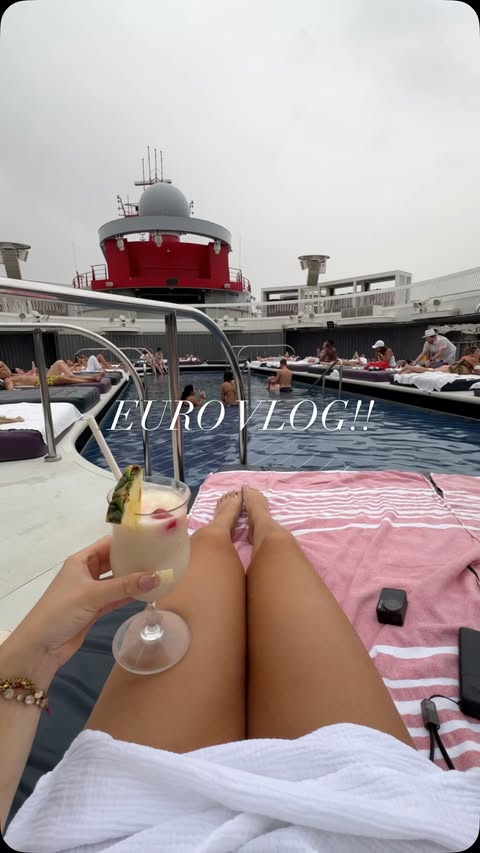 Instagram post by @cos.ettte for Virgin Voyages. Caption reads: [...] life can change SO much in a year 🥹....