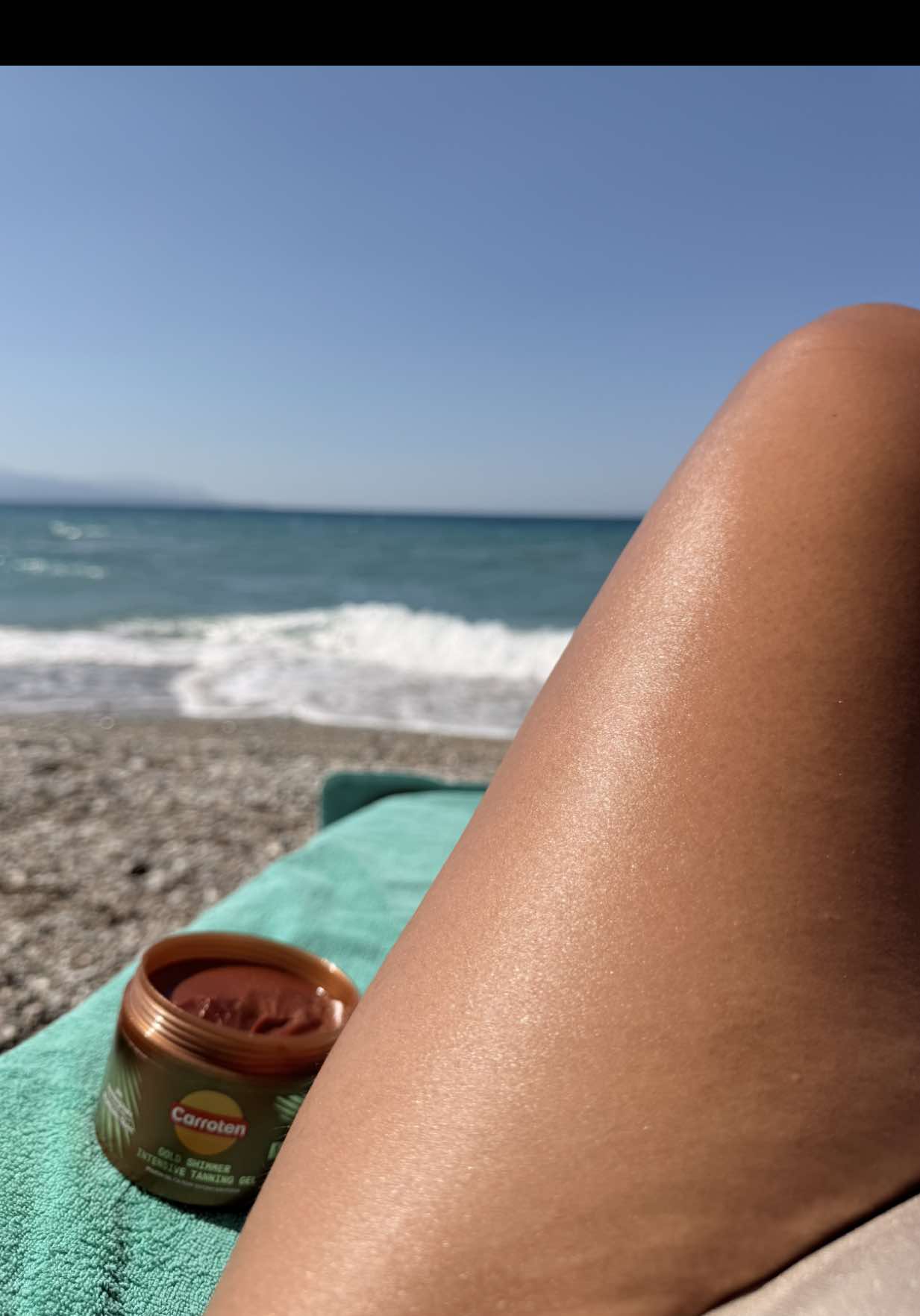 TikTok post by @ericka_goycoolea for Carroten. Caption reads: Working on the perfect tan with @Carroten US....