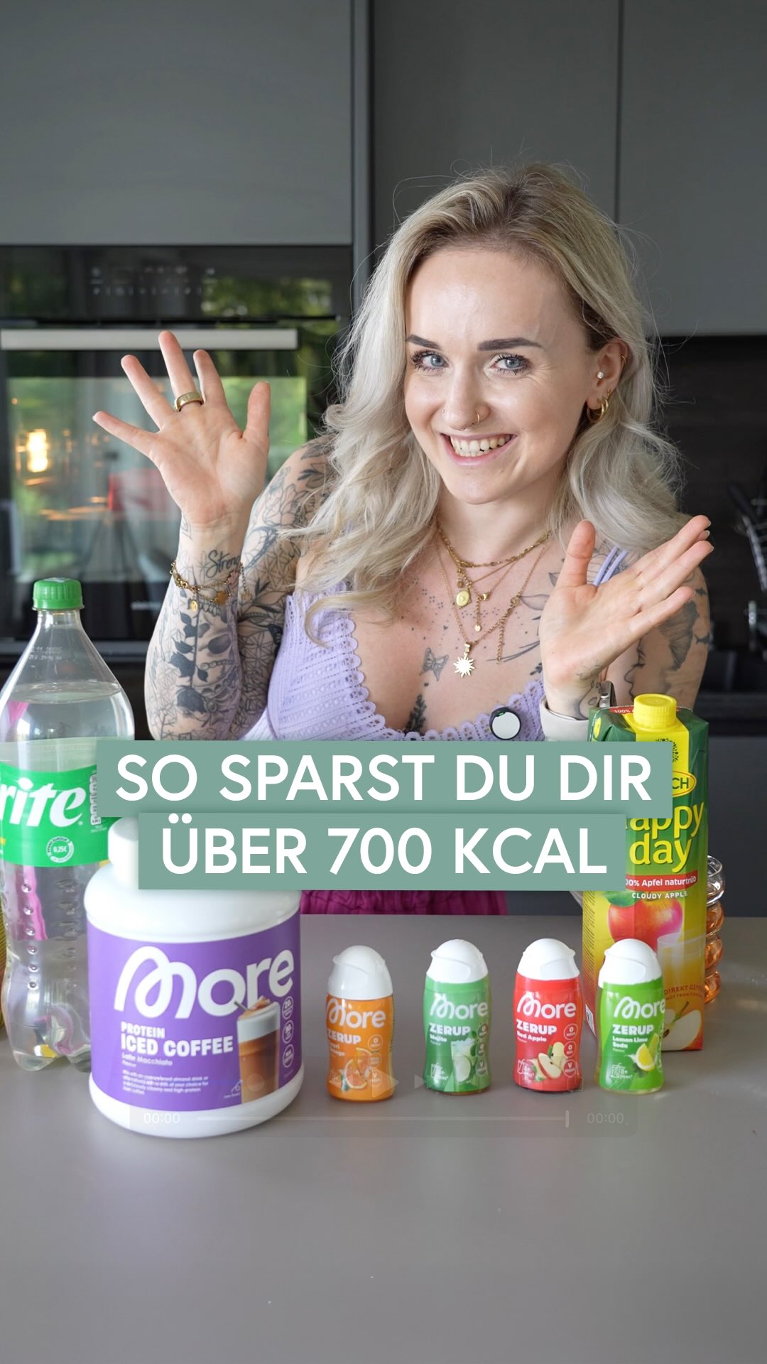 Instagram post by @sarahs.healthylifestyle for More Nutrition. Caption reads: 🥶 Eiskaffee, Orangensaft, Mojito, Apfelsaft &....