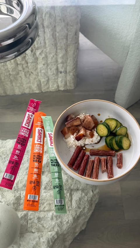 Instagram post by @liv.ingwell for Chomps. Caption reads: Chomps just launched chicken sticks and I’ve [...].