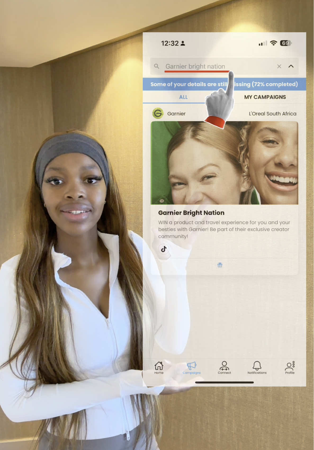 TikTok post by @nwabisamk for Humanz. Caption reads: 🔌Download the Humanz App and search Garnier....