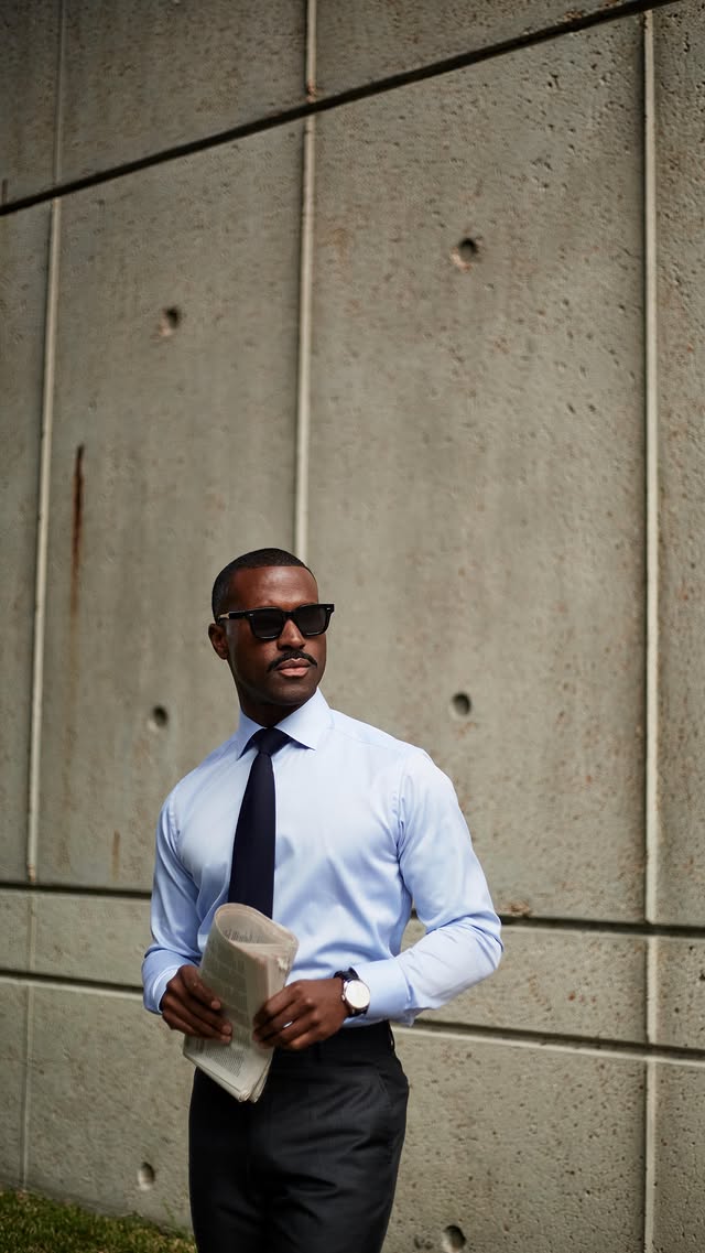 Instagram post by @monsieurcoupet for Eton Shirts. Caption reads: [...] down to business. Shirt and tie from....