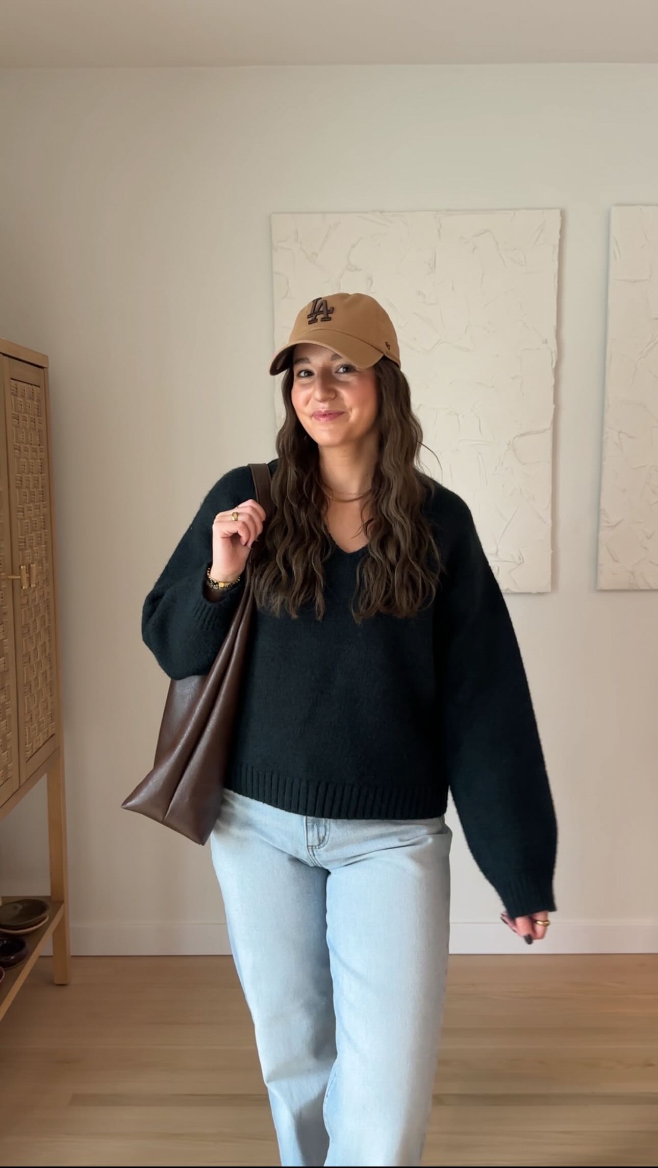 Instagram post by @brainsandbronzed for Gentle Fawn. Caption reads: [...] featuring one pair of jeans & my @gentlefawn....