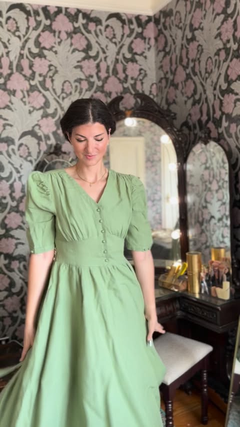 Instagram post by @flagbridgedesigns for Son de Flor. Caption reads: [...] way. Diane Dress in Matcha #gifted by....
