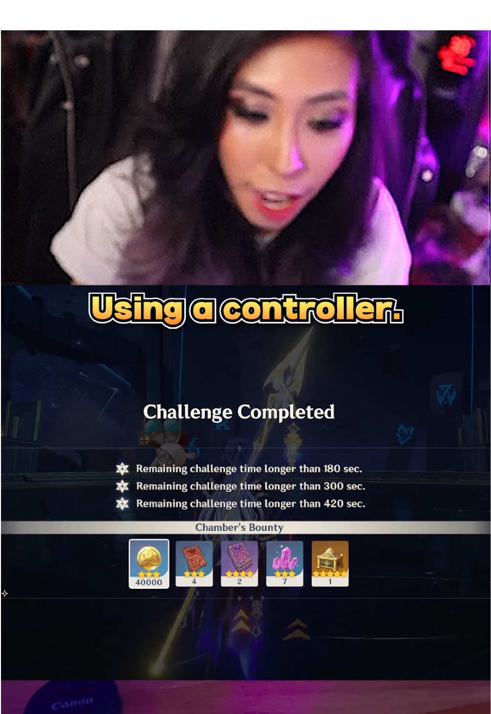 TikTok post by @sarapyon1228 for GameSir. Caption reads: [...] straight in Spiral Abyss 😭🎮 Using the....