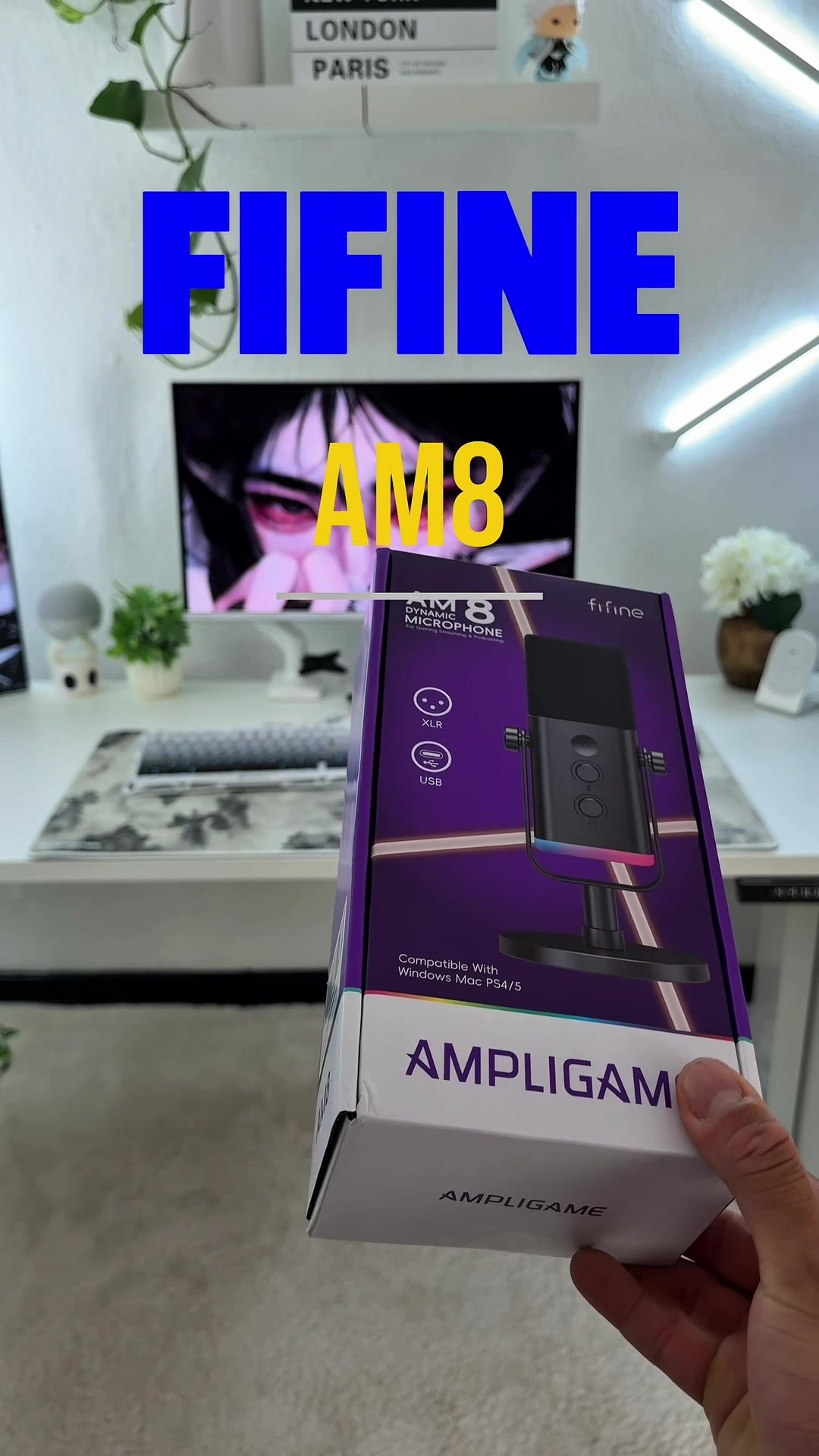 TikTok post by @gabriell_tech for Fifine Indonesia. Caption reads: Microphone @fifine AM8 🎙️. Clean, powerful audio....