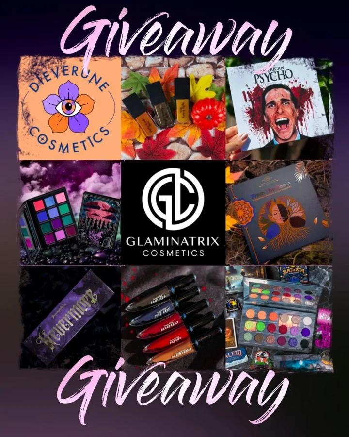 Instagram post by @dieverunecosmetics for Nomad Cosmetics. Caption reads: 🎃 SPOOKY SEASON GIVEAWAY! 🎃
9 indie brands. 9....
