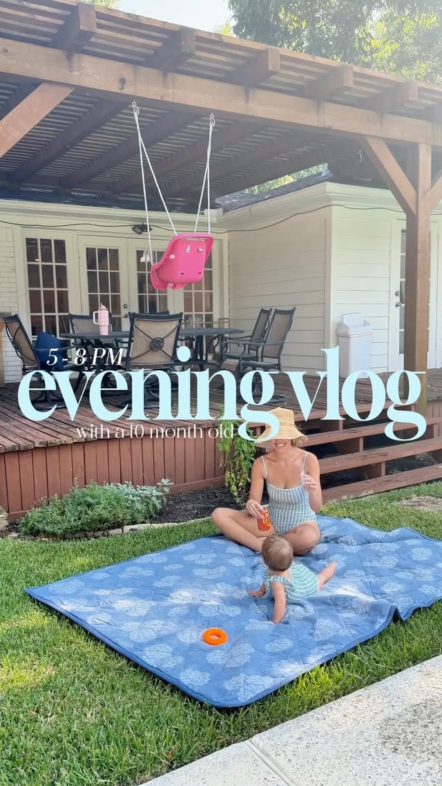 Instagram post by @maggiemball for Safety 1st. Caption reads: summer evening routine (feat. babies first....