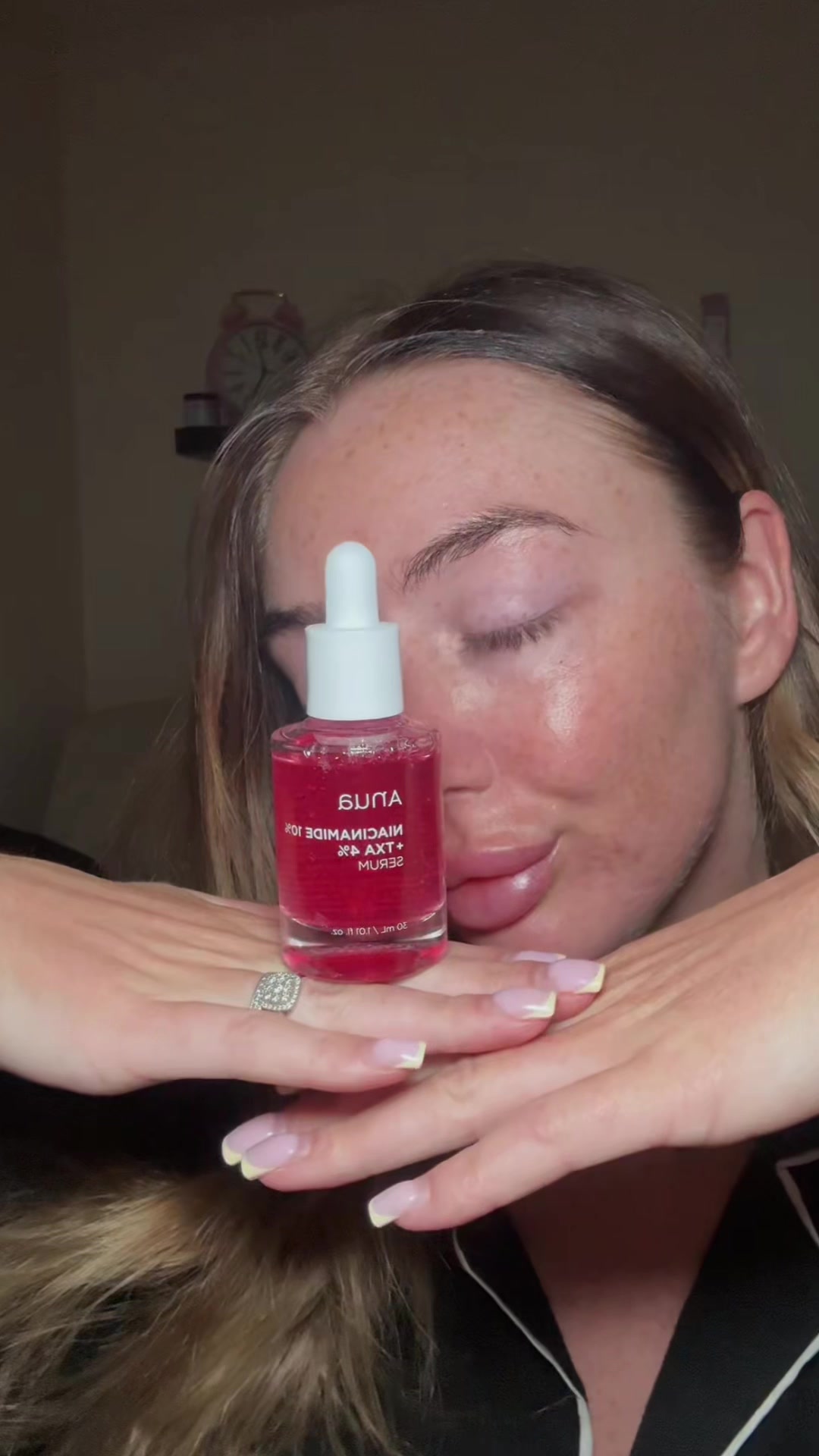 TikTok post by @abbeygaillx for Aprizo. Caption reads: [...] spots and acne scars ✨ @anua_global @APRIZO....