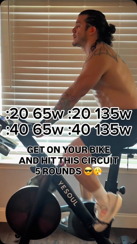 Instagram post by @legendary_pasos for YESOUL FITNESS. Caption reads: Bike Intervals > Mindless Miles 🚴‍♂️ A lot of....