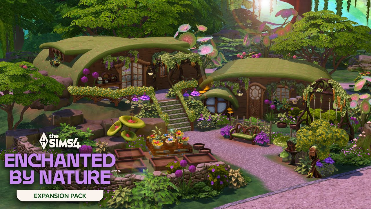 YouTube post by @Gryphi for Tumblr. Caption reads: Fairy Hobbit House // The Sims 4 Speed Build.