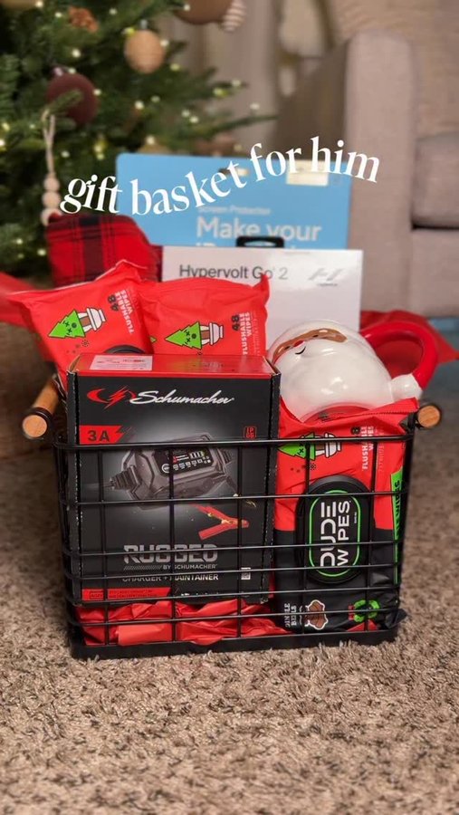 Instagram post by @lifebyallisonblog for Paperlike. Caption reads: #ad Sharing a super cute gift basket for him! 🎁....