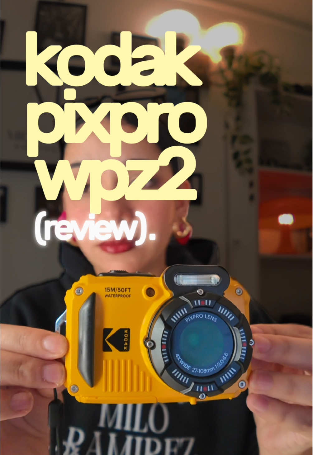 TikTok post by @miloramirezphoto for Kodak Photo Printer. Caption reads: Review honesto de la Kodak Pixpro WPZ2 🌊📸 @Kodak....