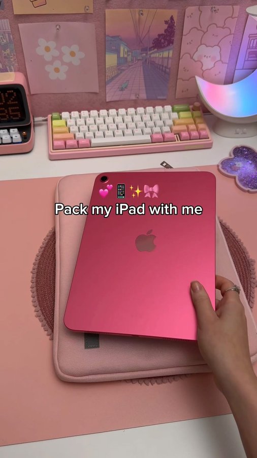 Instagram post by @happydownloads for Paperlike. Caption reads: Pack my iPad with me 💕 screen protector, spray....