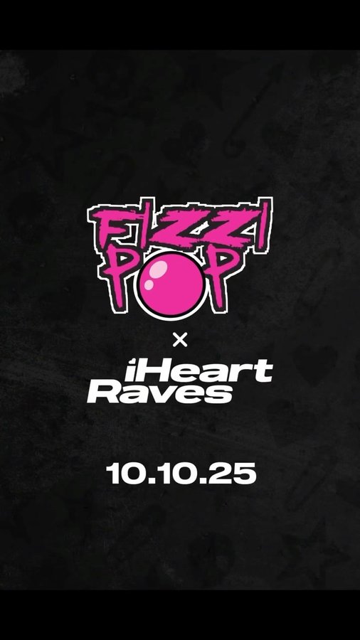 Instagram post by @fizzipopmusic for iHeartRaves. Caption reads: 🩷 FIZZI POP X IHR 🩷

🖤Heartcore coming 10.10.25....