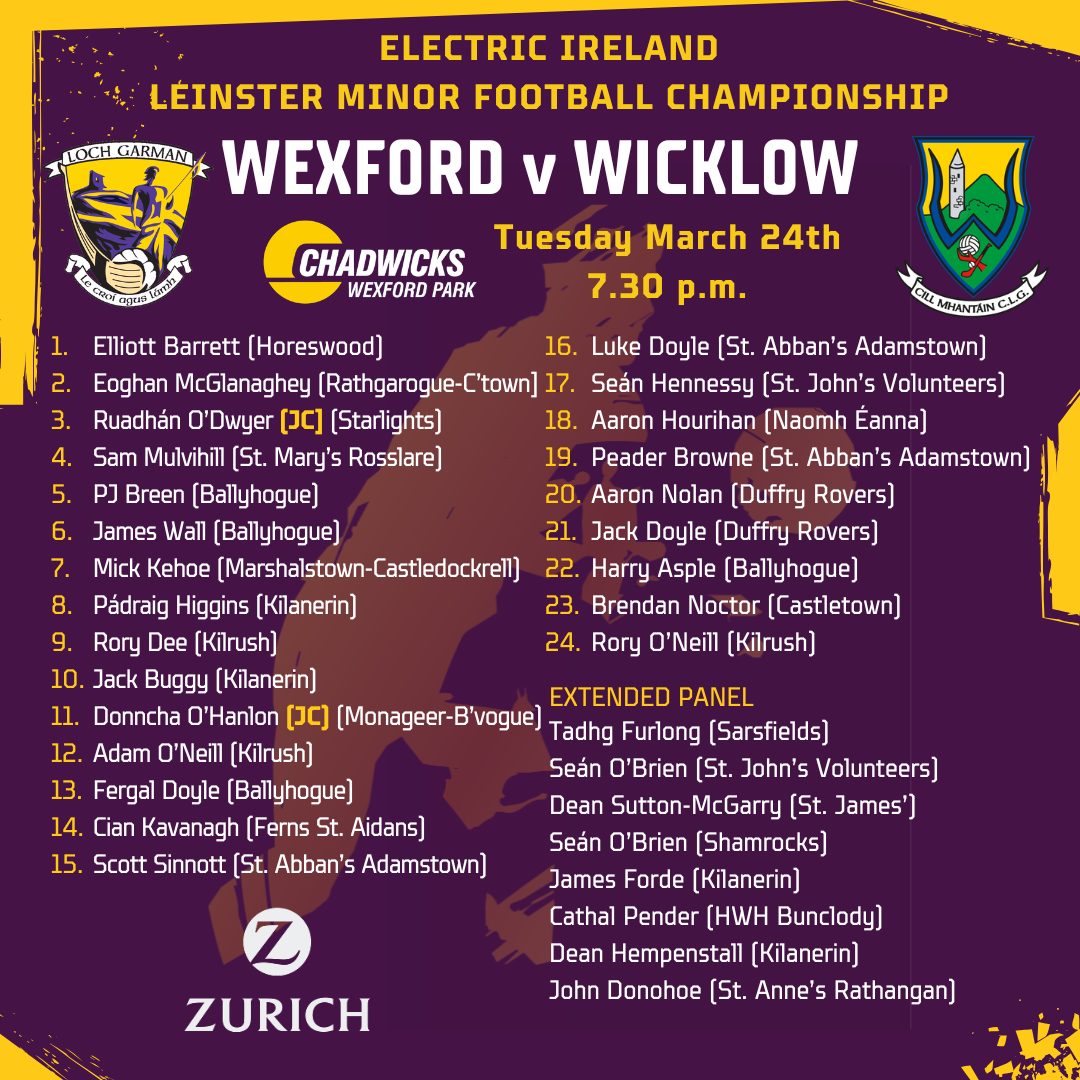 Instagram post by @officialwexgaa for Zurich Insurance. Caption reads: Here's our Minor Football team, proudly supported....