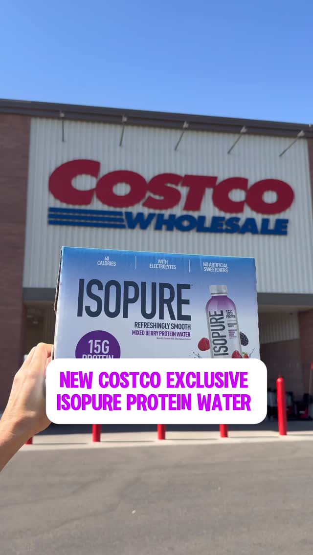 Instagram post by @costcoguide for The Isopure Company. Caption reads: NEW @Isopure Protein Water exclusively at @costco....
