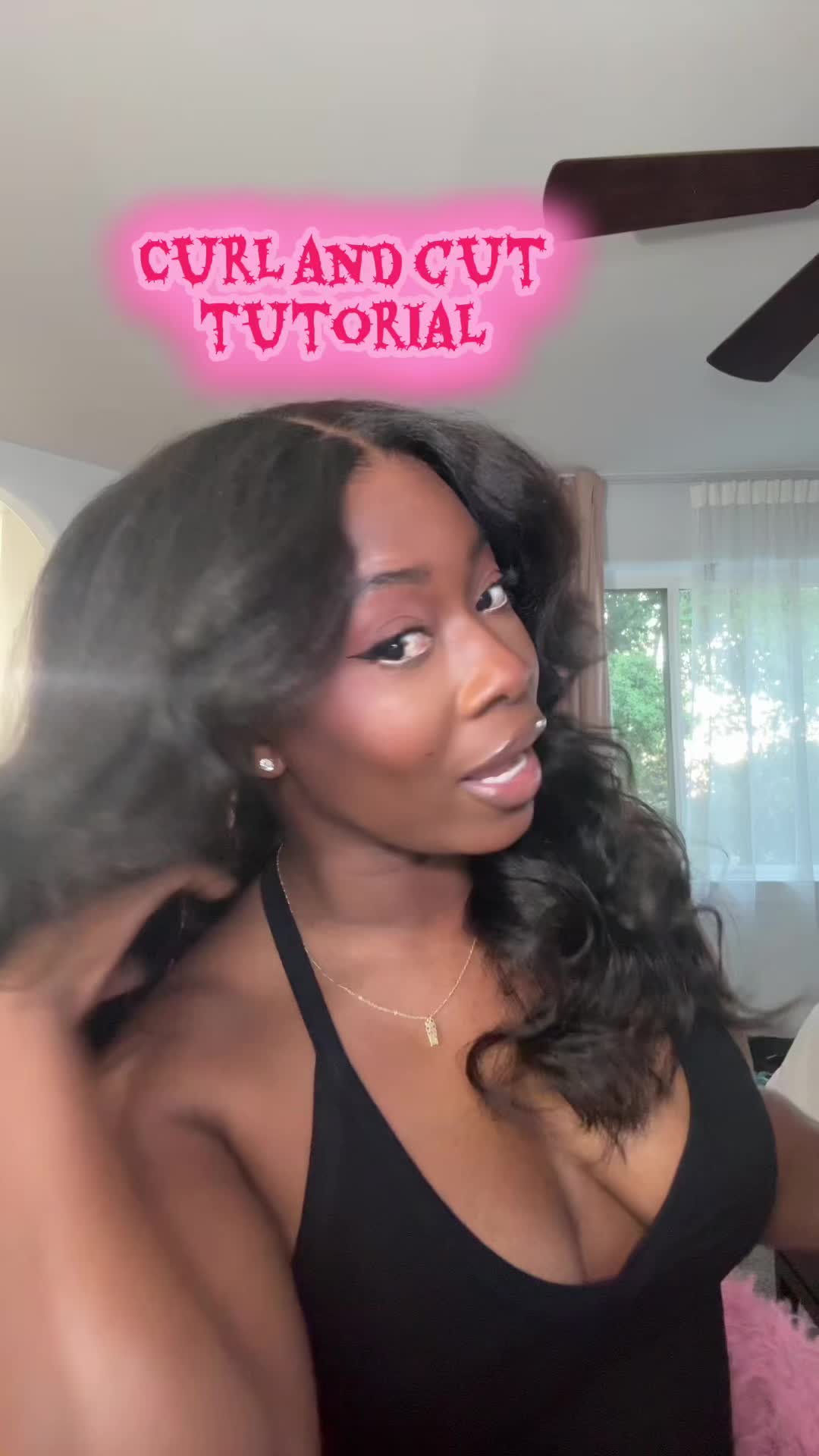 TikTok post by @frankieaab for OQHAIR. Caption reads: It’s giving 70s 😍. Also I did trim a bit of the....