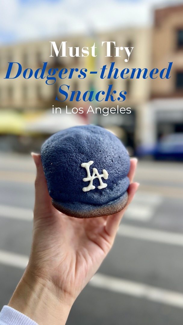 Instagram post by @bunchofgarlic for Panda Express. Caption reads: must try Dodgers-themed snacks in Los Angeles....