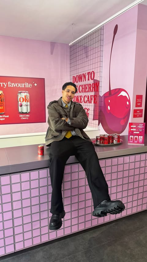 Instagram post by @craigxmitch for Coca-Cola GB & Ireland. Caption reads: AD Afternoon tea with a cherry twist? Why not,....