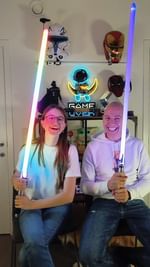 Instagram post by @goossens_lars for KenJo Sabers. Caption reads: Our chaotic unboxing of the Torro lightsaber from....
