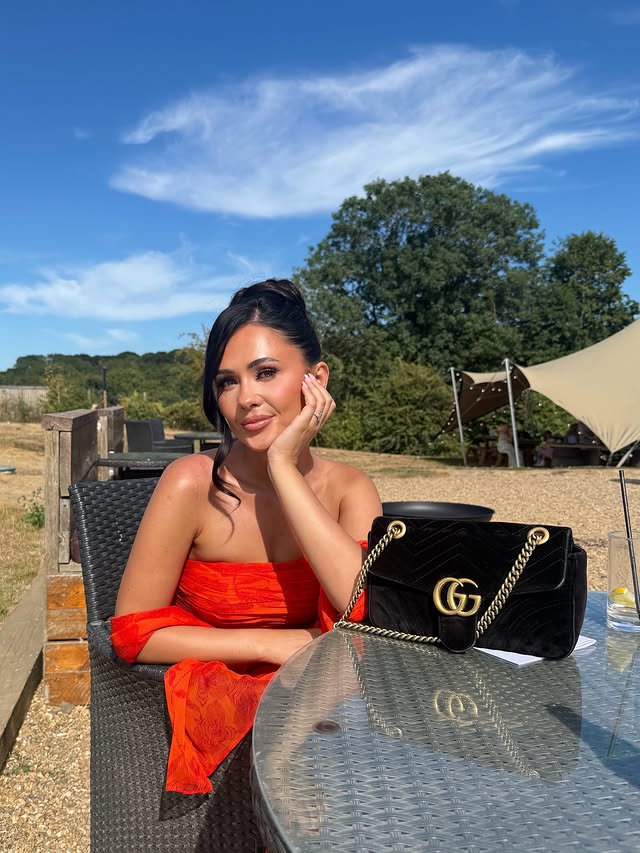 Instagram post by @itssabrinaaa for Azazie. Caption reads: [...] from a previous video 🧡 Dress from....
