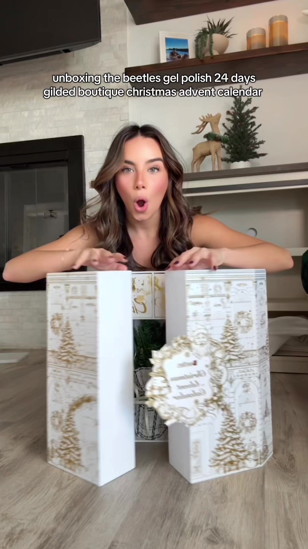 TikTok post by @sarahcramos for BeetlesGelPolish. Caption reads: EXCUSE ME THIS ADVENT CALENDAR?! 100/10 The gifts....