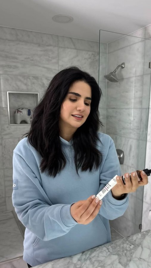 Instagram post by @sanazaydin for VGObeauty. Caption reads: Starting my mornings with a simple yet powerful....