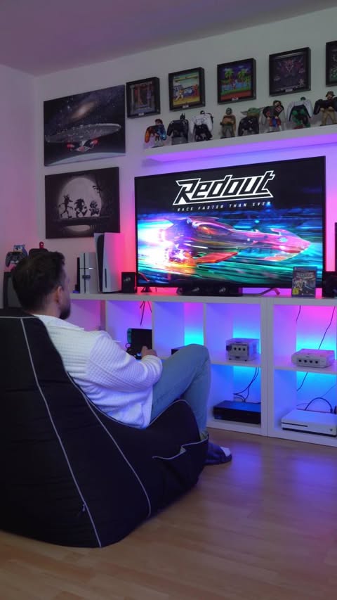 Instagram post by @retrogamingtommy for Firmoo. Caption reads: What's your favorite PS4 racing game? Redout is a....