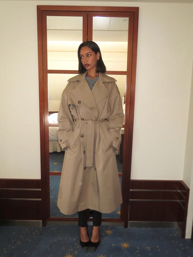Instagram post by @jamilla.strand for & Other Stories. Caption reads: the trench is out!🌞 @andotherstories #ad.