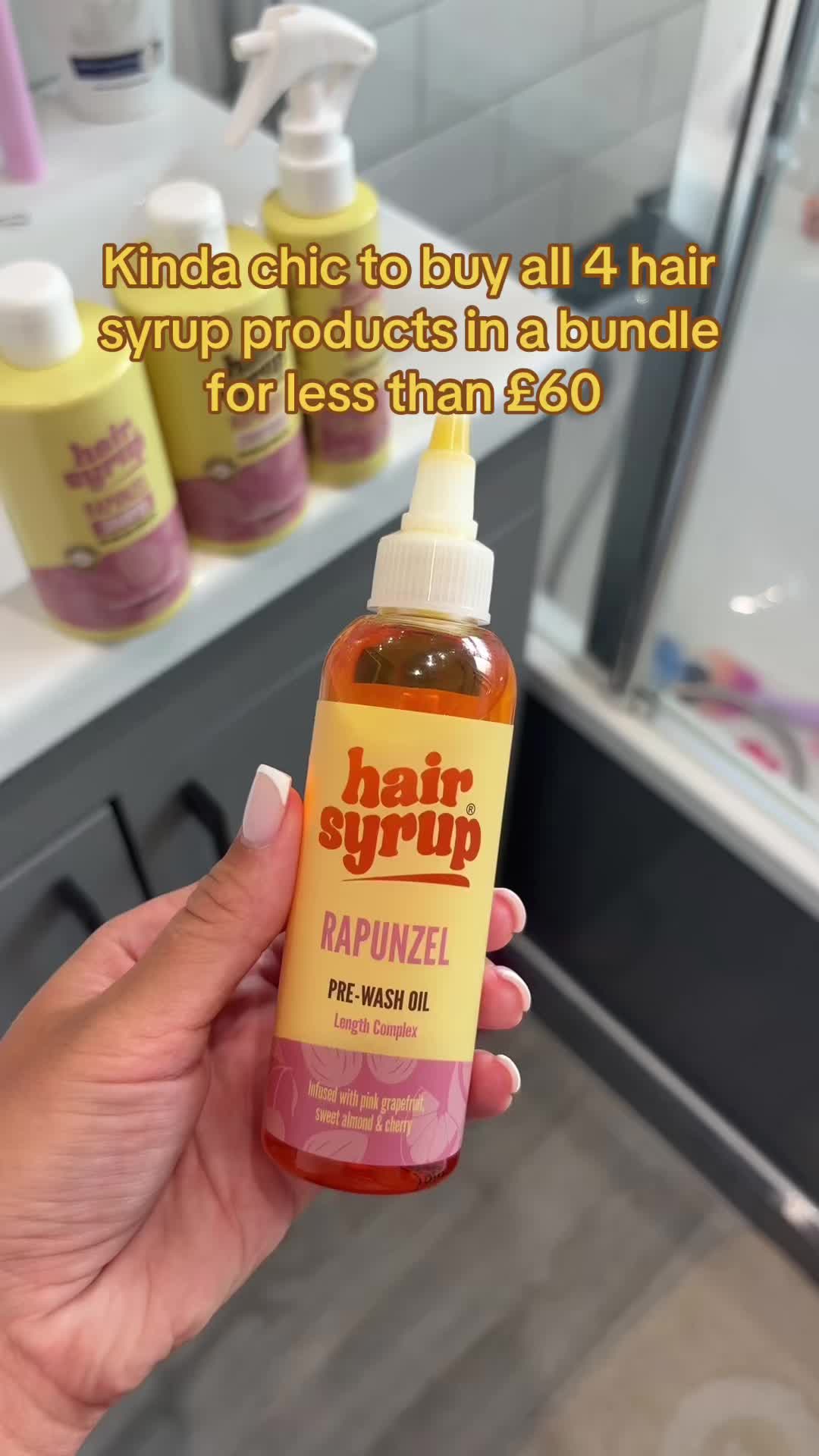 TikTok post by @sasplustwo for Hair Syrup. Caption reads: Kinda chic to be a hair syrup girly @hairsyrup....