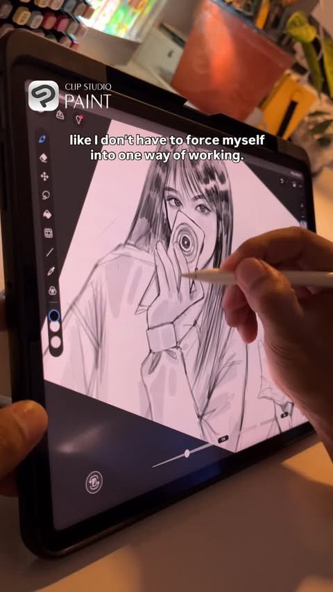 Instagram post by @rwiizo for Clip Studio Paint. Caption reads: The struggle with most iPad drawing apps is....