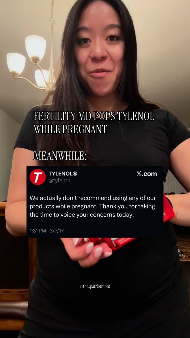 Instagram post by @thatpatriotmom for TYLENOL. Caption reads: I really tried to not make fun of these people....