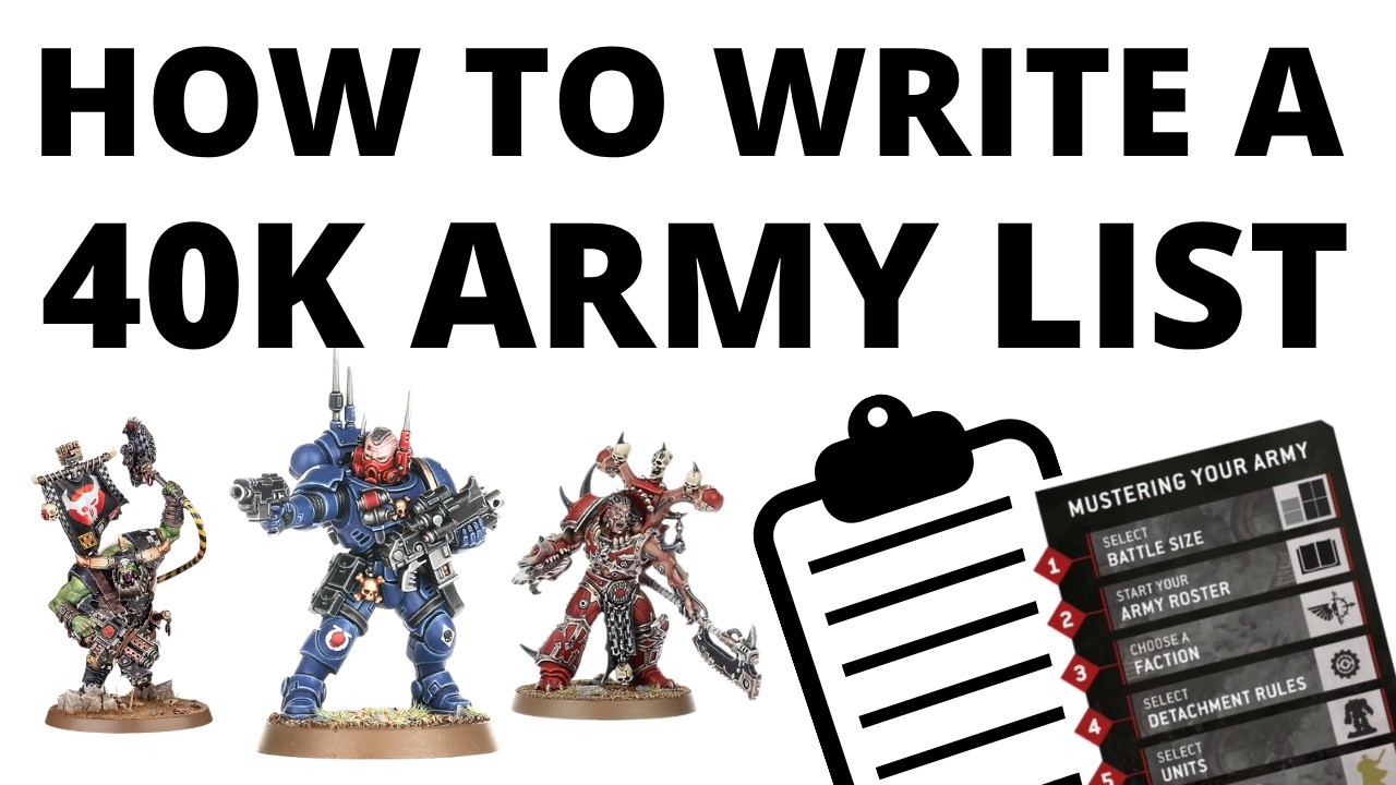 YouTube post by @auspextactics for ELEGOO. Caption reads: How to Write a Warhammer 40K Army List EXPLAINED -....