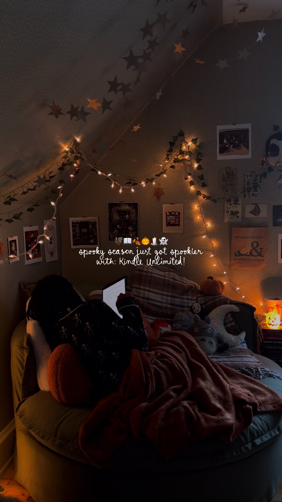 Instagram post by @kokokourtney for Amazon Kindle. Caption reads: Kindle Unlimited is giving us all the spooky vibes....