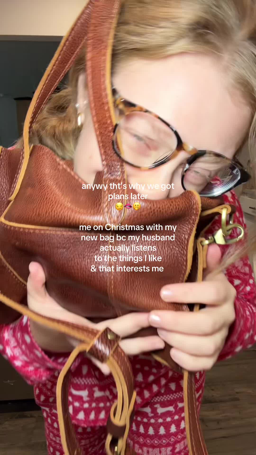 TikTok post by @cindellkimbrough for Portland Leather Goods. Caption reads: I never would’ve picked out the Lola…he knows me....