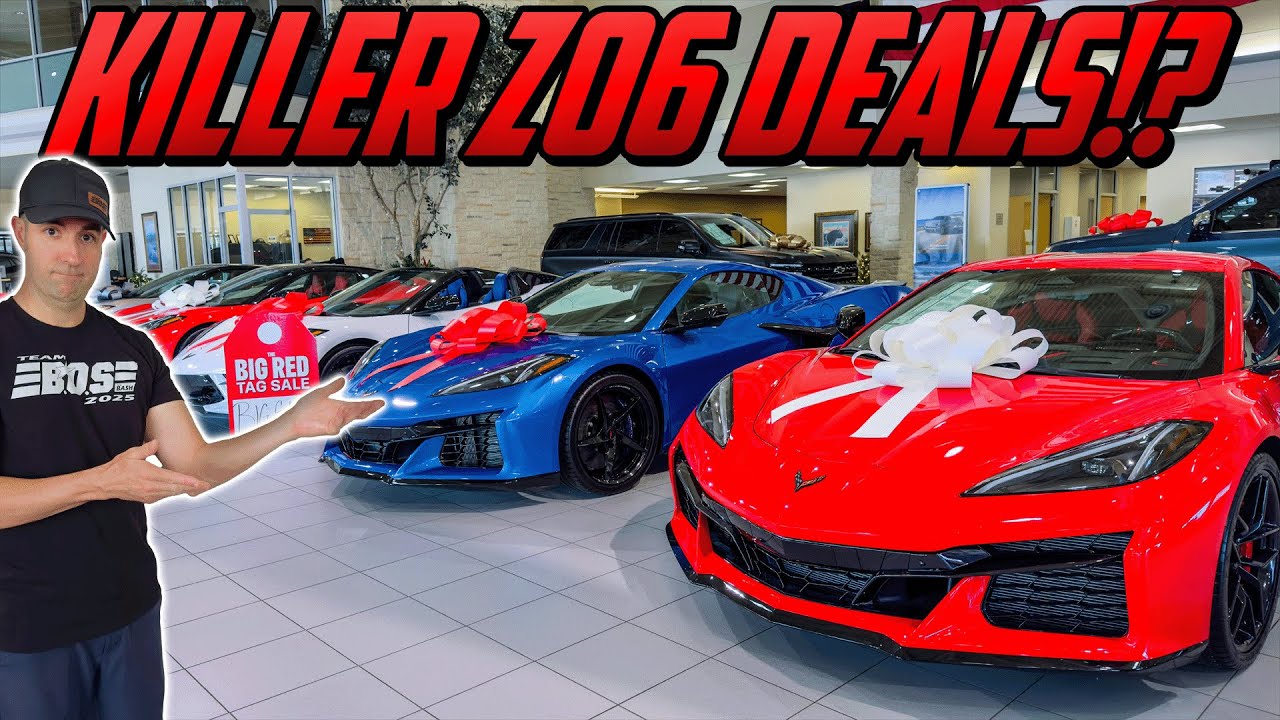 YouTube post by @BrinkofSpeed for AWE Tuning. Caption reads: YEAR END Z06 & C8 DEALS EXPOSED AT #2 CORVETTE....