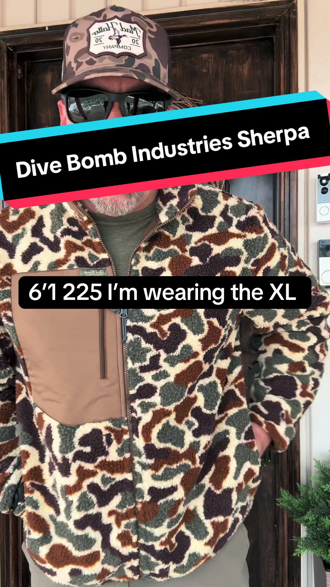 TikTok post by @thepowerofchrist33 for Dive Bomb Industries. Caption reads: The @Dive Bomb Industries High Pile Sherpa jacket....