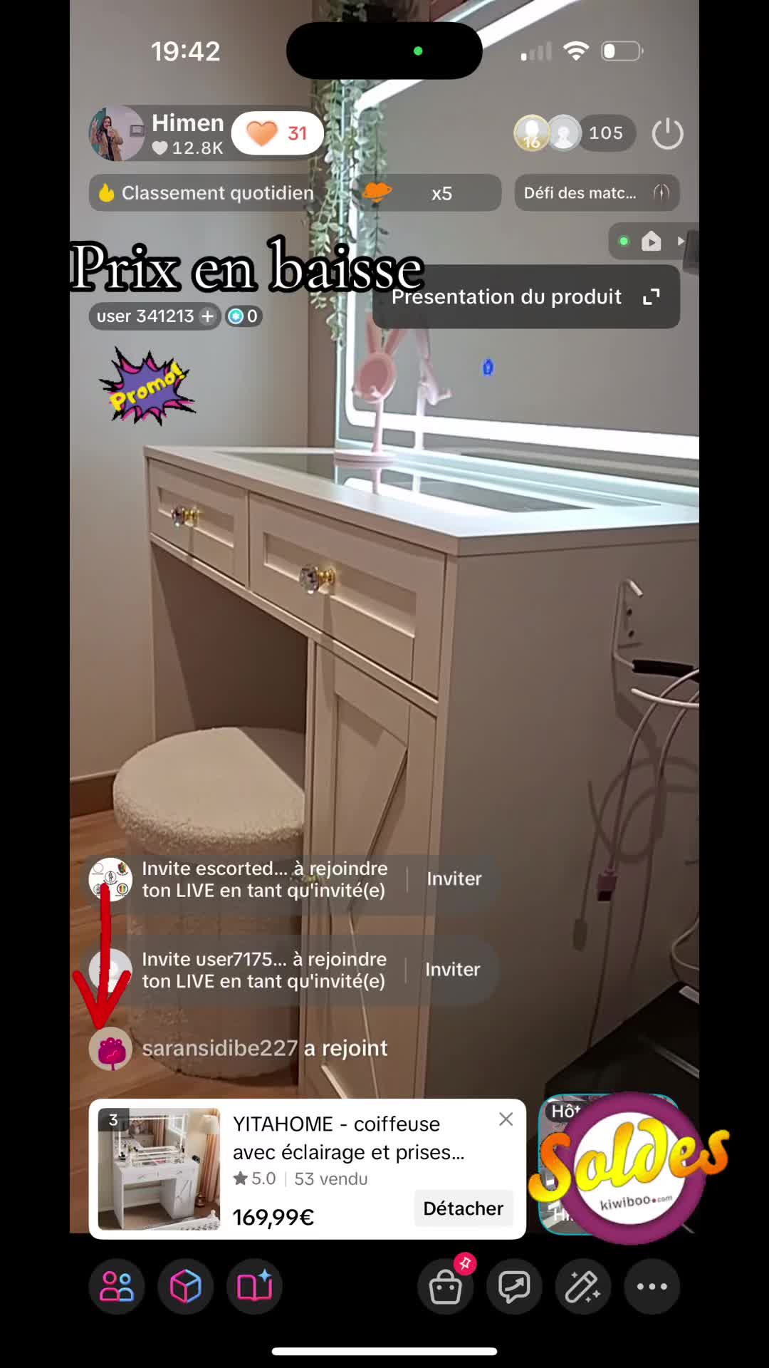 TikTok post by @himen.a for TikTok Shop. Caption reads: #livehighlights #tiktoklive #coiffeumiroirled....