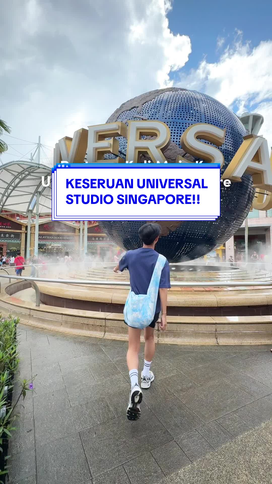 TikTok post by @fauzannoorqolbi for Quaker Oats. Caption reads: PERTAMA KALI MAIN KE UNIVERSAL STUDIO SINGAPORE....
