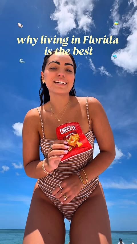 Instagram post by @ginaammarie for Cheez-It. Caption reads: I love a spontaneous beach day #CheezItPartner 🌊....